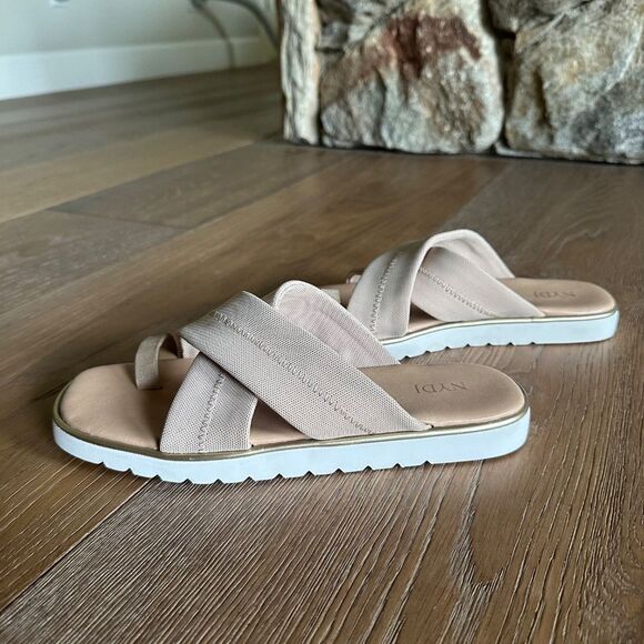 NYDJ Ronna Cross Strap Toe Loop Slide Sandal in Sand - Picture 5 of 9